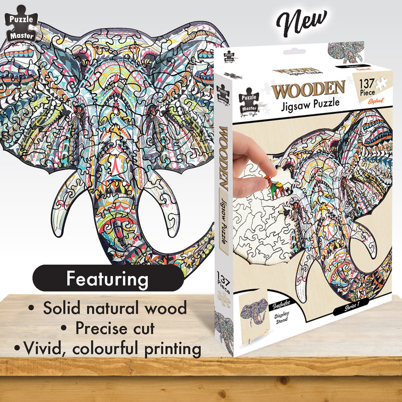 Load image into Gallery viewer, 137 Piece Wooden Jigsaw Puzzle, Elephant