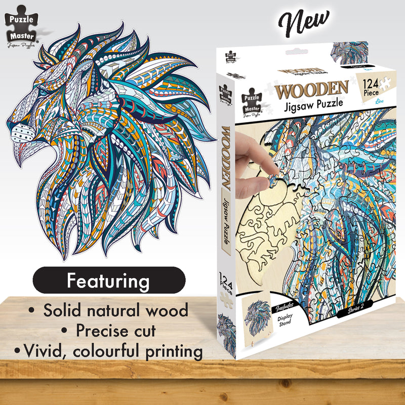 Load image into Gallery viewer, 124 Piece Wooden Jigsaw Puzzle, Lion