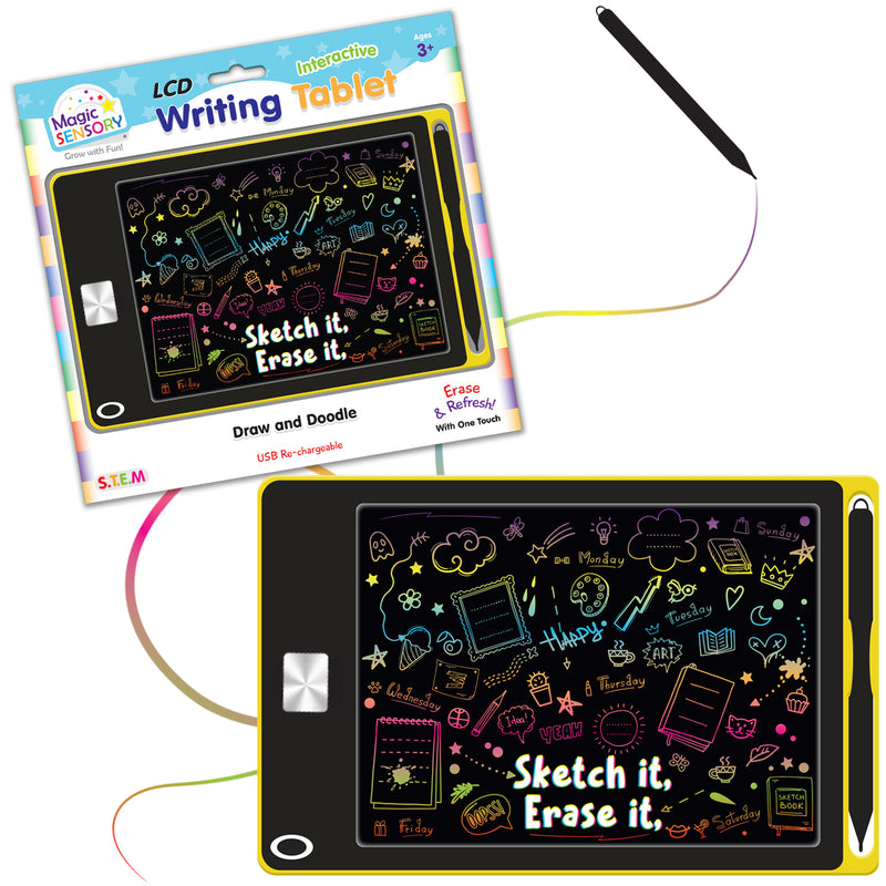 Load image into Gallery viewer, Interactive LCD Writing Tablet - Yellow Doodle (USB Rechargeable)
