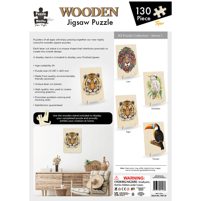 Load image into Gallery viewer, 130 Piece Wooden Jigsaw Puzzle, Tiger (A3 Series)
