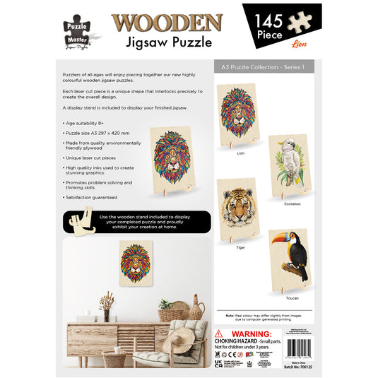 145 Piece Wooden Jigsaw Puzzle, Lion (A3 Series)