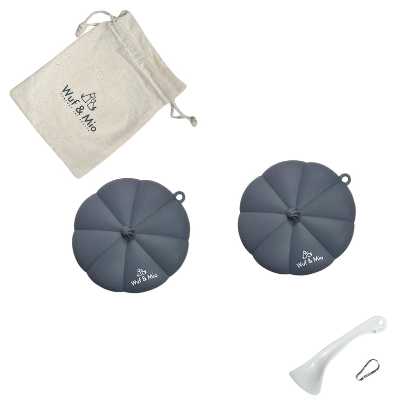 Load image into Gallery viewer, Wuf &amp; Mio Silicone Pet Food Can Covers - 2-Pack with Scoop &amp; Storage Pouch
