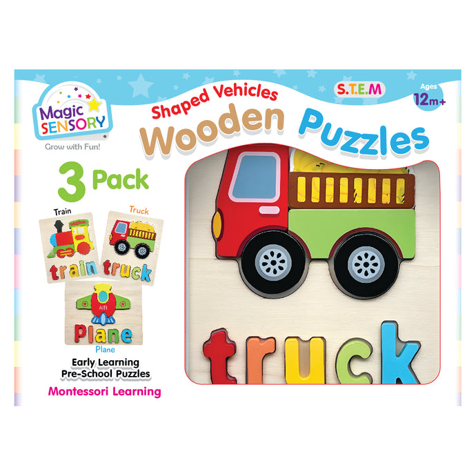 Shaped Vehicles Wooden Puzzles Triple Pack