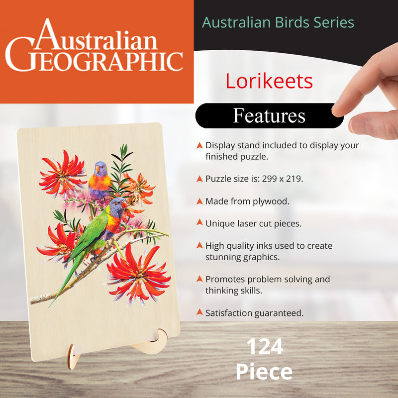 Load image into Gallery viewer, Australian Geographic 124 Piece Wooden Jigsaw Puzzle Lorikeets
