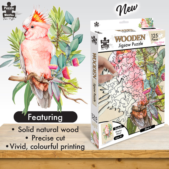 Shaped Wooden Jigsaw Puzzle, Major Mitchell Cockatoo