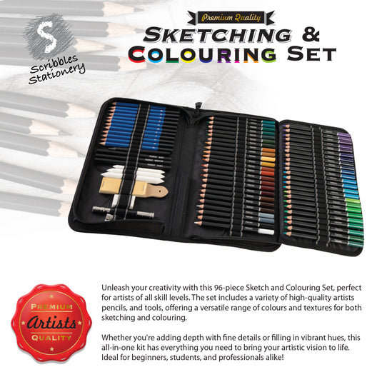 96 Piece Sketching and Colouring Set