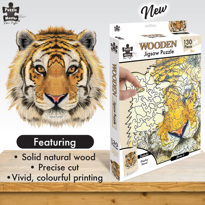 Load image into Gallery viewer, 130 Piece Wooden Jigsaw Puzzle Tiger
