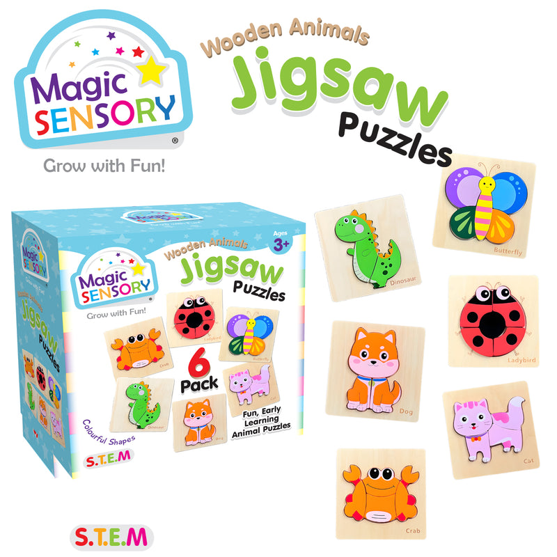 Load image into Gallery viewer, Wooden Animals Jigsaw Puzzle 6 Pack
