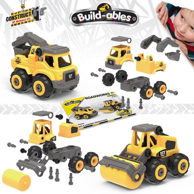 Load image into Gallery viewer, Build-ables - Roadworks Vehicles 2 in 1
