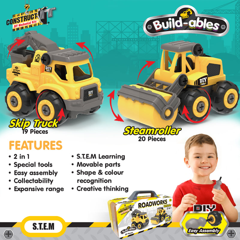 Load image into Gallery viewer, Build-ables - Roadworks Vehicles 2 in 1
