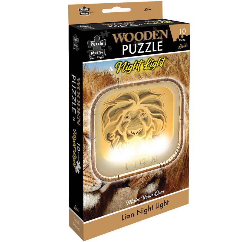 Load image into Gallery viewer, Wooden Night Light Puzzle Lion
